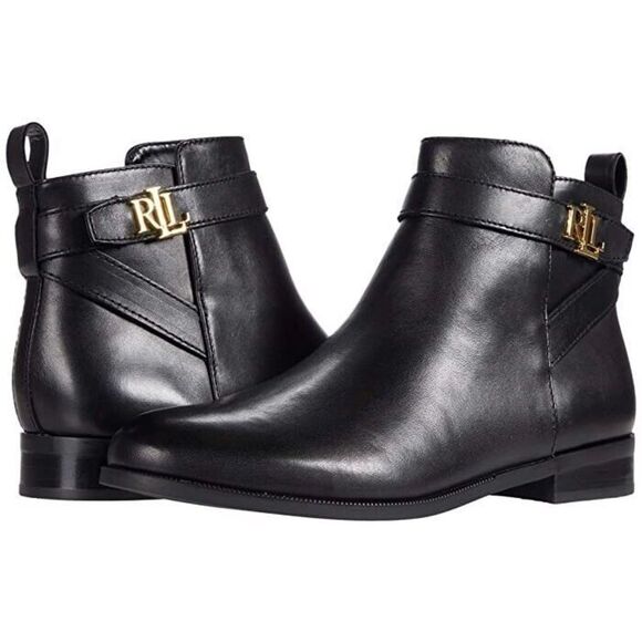 Lauren Ralph Lauren Women's Sz 7.5B Black Bonne Leather Ankle Booties - Picture 11 of 13
